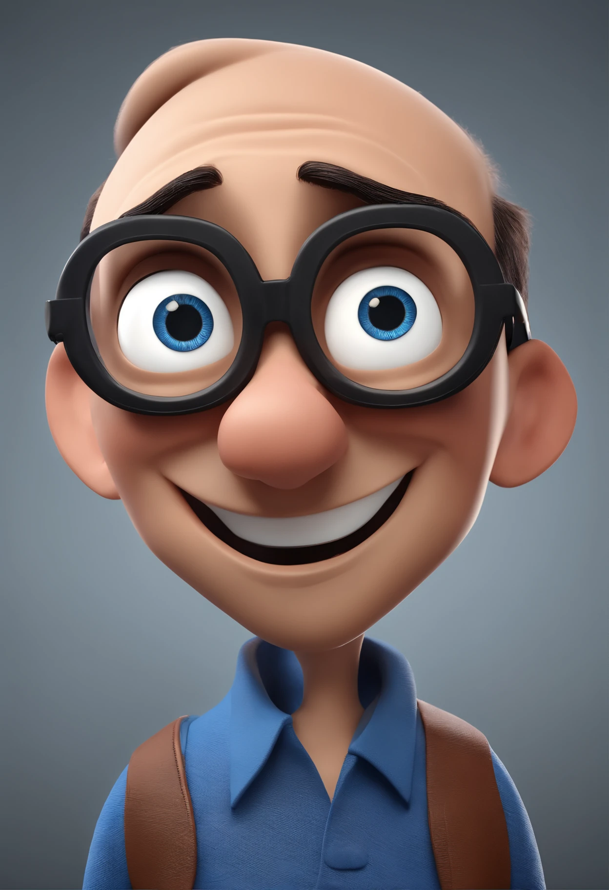 Cartoon character of a man with black glasses and a blue shirt, animation character, Caractere estilizado, animation style rendering, 3D estilizado, Arnold Maya render, 3 d render stylized, toon render keyshot, Personagem 3D, Personagem 3D, 3d rendering stylized, 3 d character render, personagem de desenho animado, Personagem de close up, Pose de personagem,  (Estilo Pixar) (master part:1.2) (Bokeh) (best quality) (pele detalhada) (textura detalhada) (8k) (argila) (Cinematic lighting) (foco nítido
