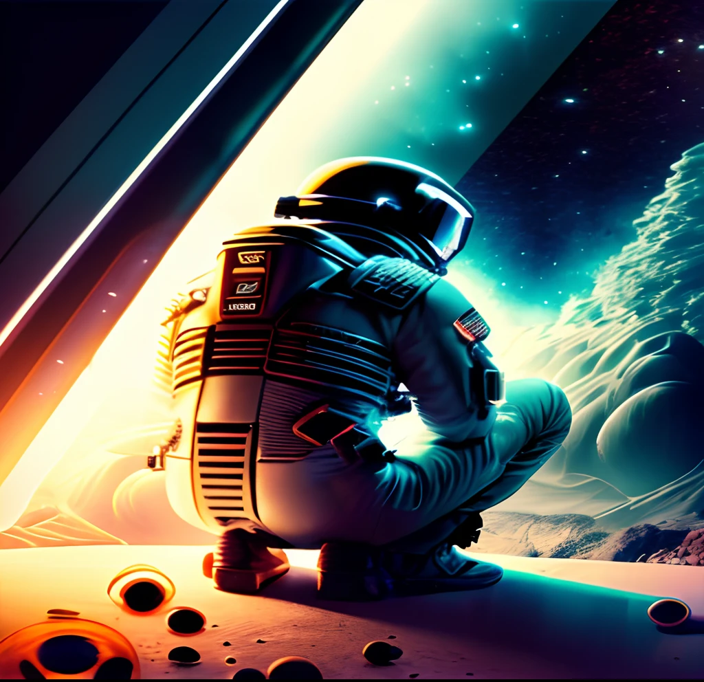 Dark deep space，Chinese astronauts，Operations are taking place outside the spacecraft