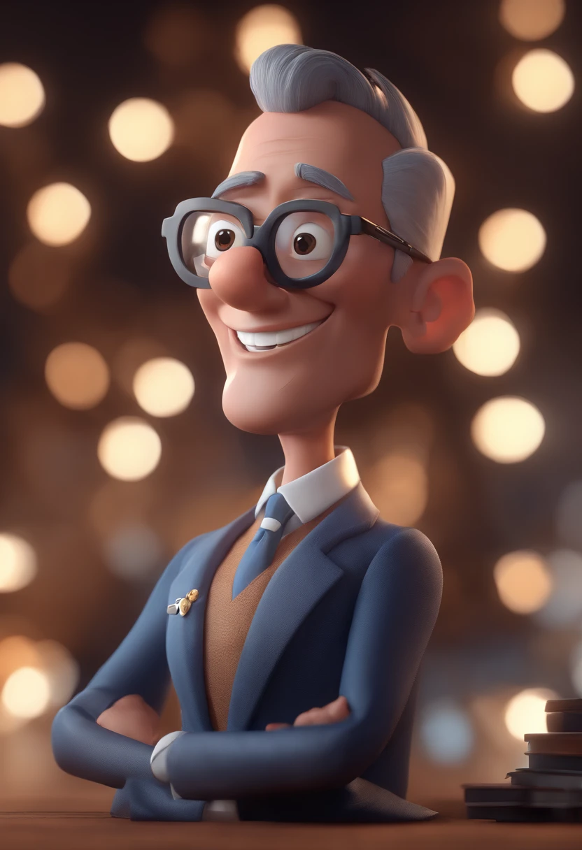 Cartoon character of a man with black glasses and a blue shirt, animation character, Caractere estilizado, animation style rendering, 3D estilizado, Arnold Maya render, 3 d render stylized, toon render keyshot, Personagem 3D, Personagem 3D, 3d rendering stylized, 3 d character render, personagem de desenho animado, Personagem de close up, Pose de personagem, (Estilo Pixar) (master part:1.2) (Bokeh) (best quality) (pele detalhada) (textura detalhada) (8k) (argila) (Cinematic lighting) (foco nítido