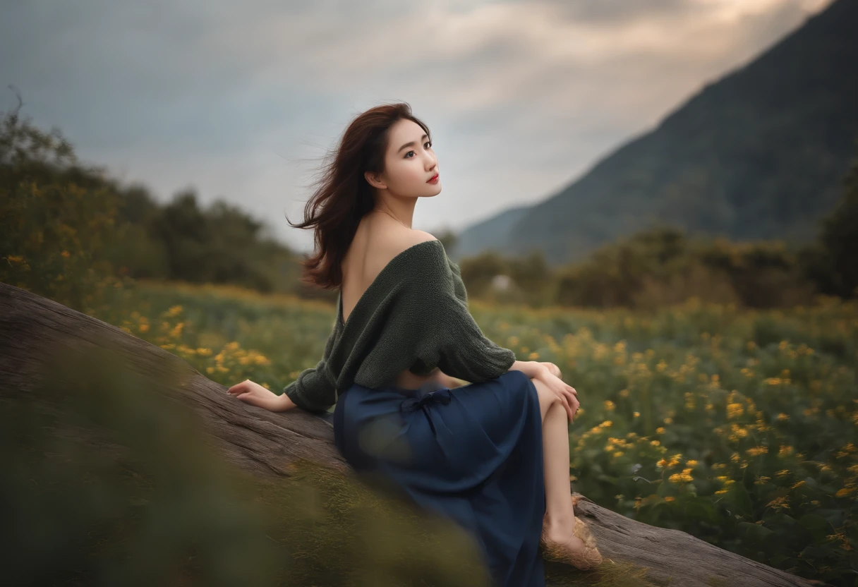 Best quality, masutepiece, 超A high resolution, (Photorealistic:1.4), RAW photo, Professional lighting, high-level image quality, high detal, tmasterpiece、a 25 year old girl、Sexy knitted sweater、Beautiful breasts、Beautiful butt、toned waist、Moist eyes、staring at the audience、beautiful countenance、sexyposture