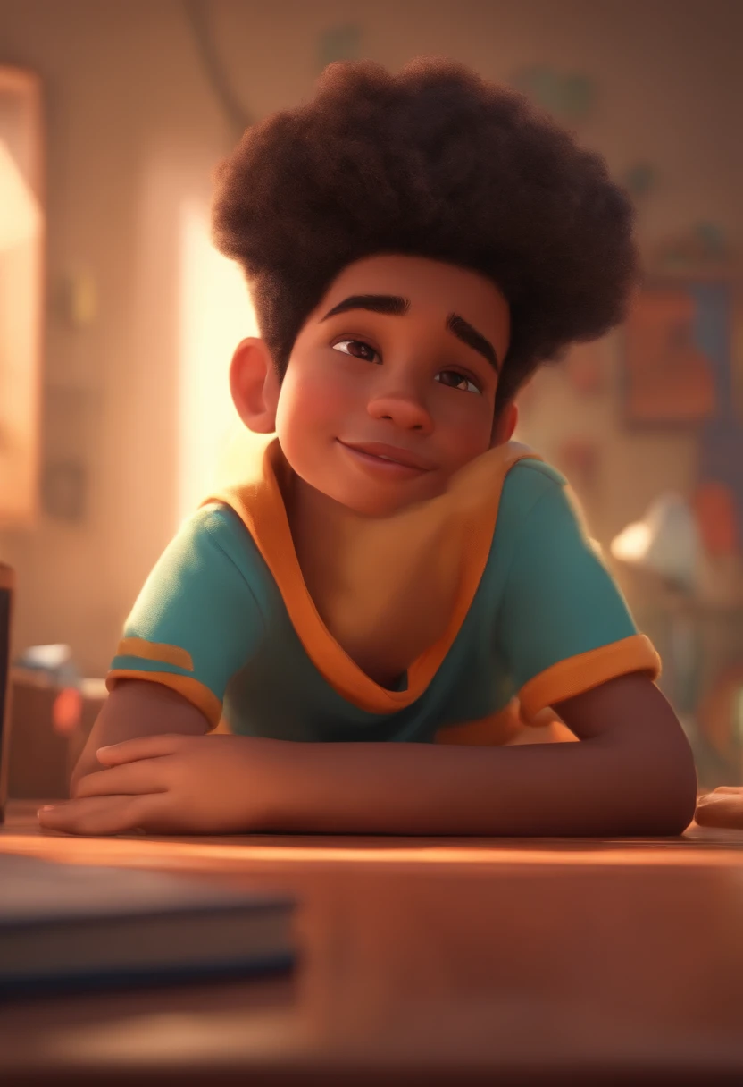 Image of a boy for a story in a YouTube video in Pixar format, He's the allabester, He's the class leader, He's outgoing, Playful and gets up for a lot of things