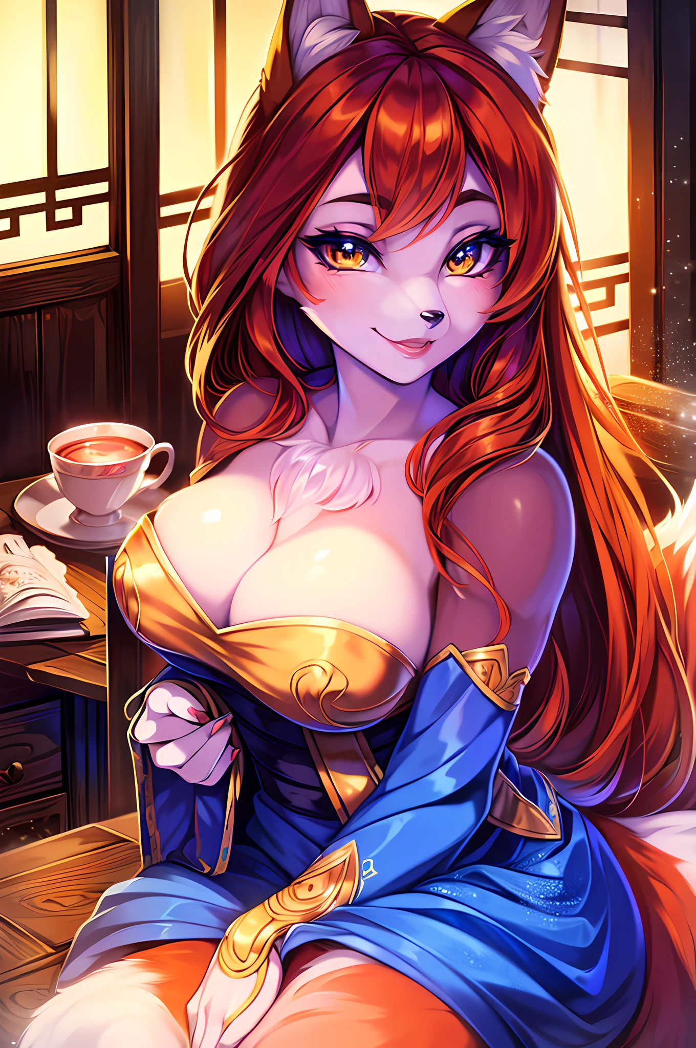 furry girl,fox girl,beautiful detailed eyes,beautiful detailed lips,extremely detailed eyes and face,longeyelashes,illustration ([illustratio]),ultra-detailed,high-res,masterpiece:1.2,vivid colors,soft lighting