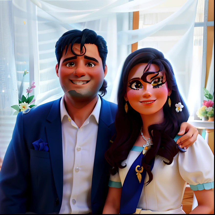 Casal de 35 anos, felizes curtindo uma festa de casamento