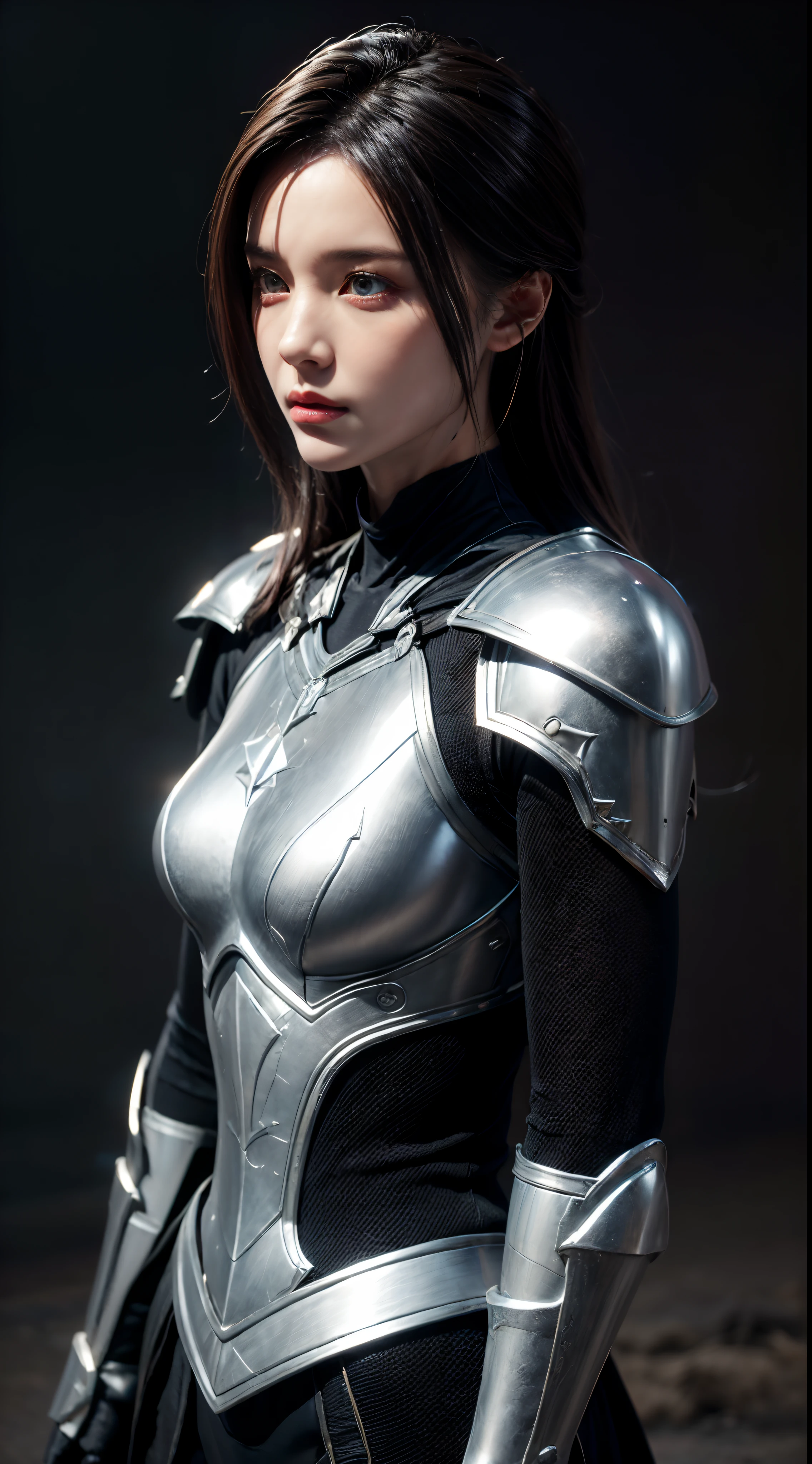 ((top-quality)), ((​masterpiece)), (detaileds:1.4),。.。.。.。.。.3D, Beautiful Cyberpunk Woman Image,nffsw(HighDynamicRange),Ray traching,NVIDIA RTX,Hyper-Resolution,Unreal 5,Sub-surface scattering,PBR Texturing,Postprocess,Anisotropy Filtering,depth of fields,Maximum clarity and sharpness,multi-layer texture,Albedo and specular maps,Surface Shading,Accurate simulation of light-material interactions,perfectly proportions,Octane Rendering,Two-tone lighting,Wide aperture,Low ISO、White Balance、thirds rule、8K Raw、(Armor with a black dragon design),(((Clothes and armor are tattered))),(((Clothes are stained with dirt or dust))),((Upper body portrait))