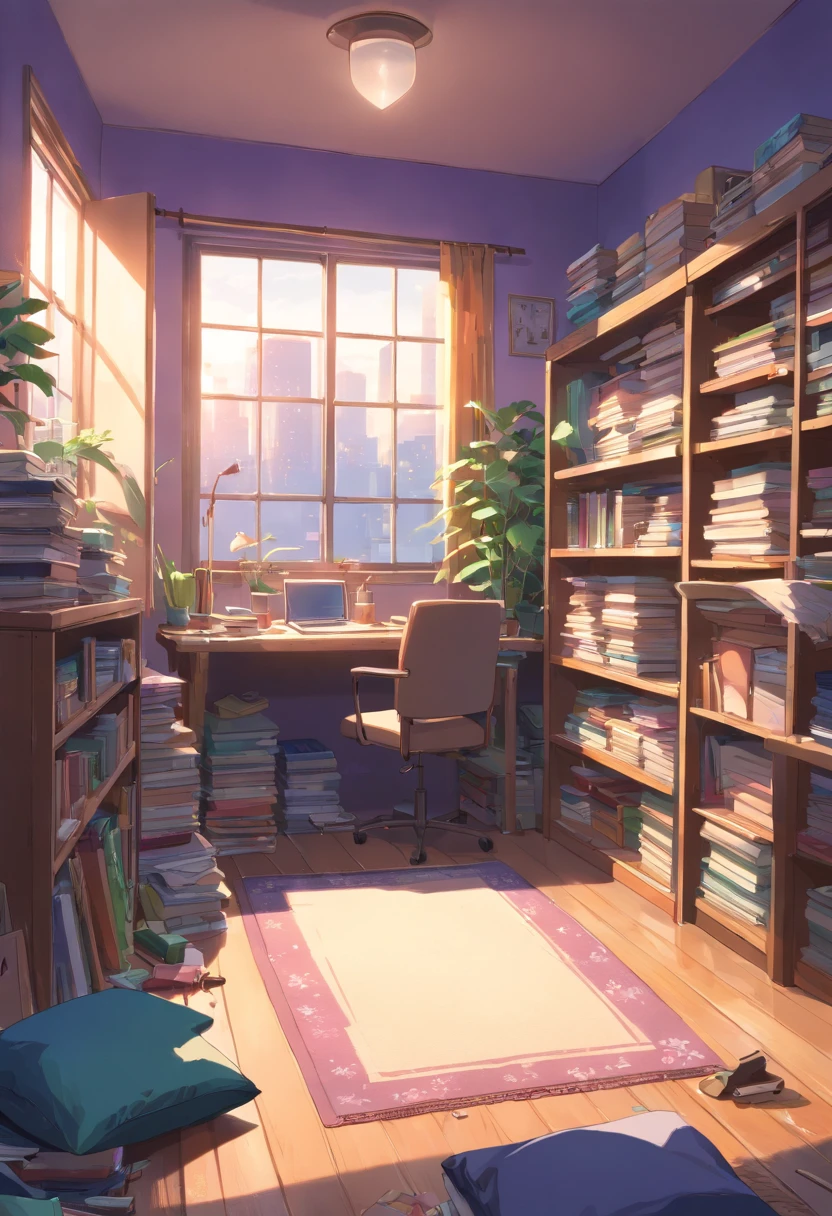 Best quality,4K,A high resolution,Masterpiece:1.2),Ultra-detailed,Realistic:1.37,Messy bedroom，There is no one inside, The socks under the bed do not match, Purple pants on the floor, The drawer of the desk was full of documents and books, Dirty laundry is scattered throughout the room, dusty atmosphere, Dim lighting, Cluttered room, Overlooked plants in the corner, Piles of unfolded clothes, Cluttered bookshelves，It is full of books and trinkets