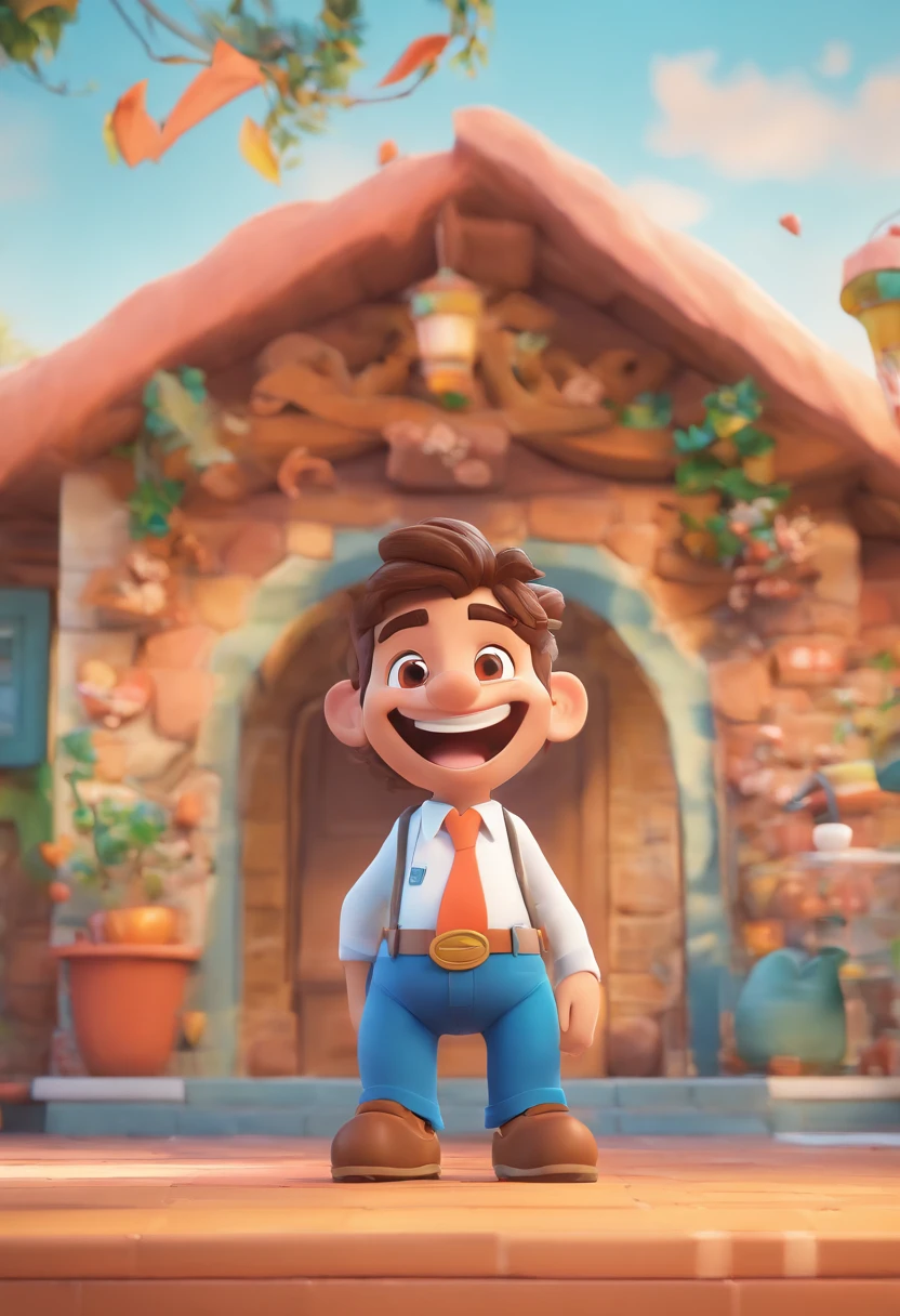 Smiling Man Illustration, sorriso insano, Homem de pele marrom com um sorriso gigante, happily smiling at the camera, sorriso atrevido, he's smiling, sorriso muito grande, Macho sorridente, foto de perfil headshot, rindo sorriso enorme, desenhando no estilo de Arte 3D, c4d, fundo de cor branco puro, estilo disney, estilo pixar render ilustracao Super Detalhe, 8k