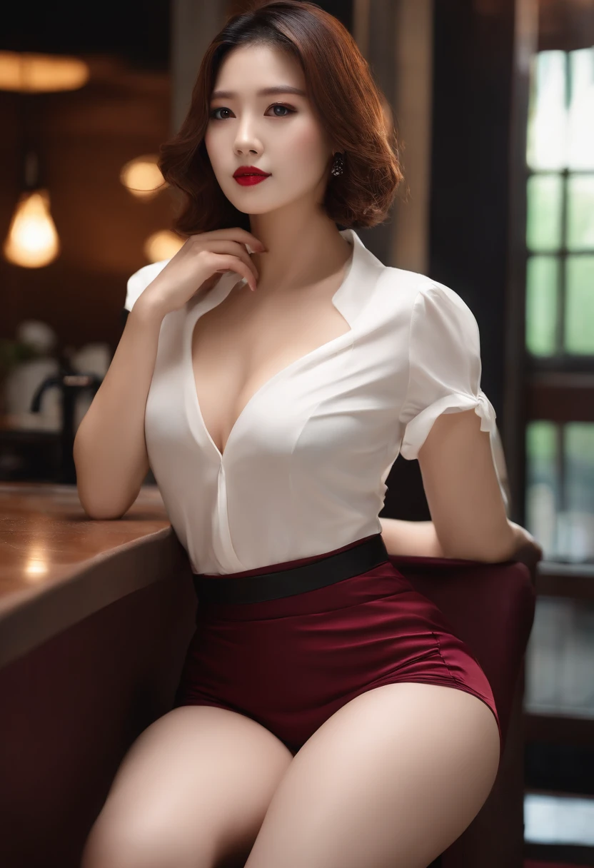 beautiful Korean women,short detailed hair,high-heels,27yo,whip, whip,Lingerie transparent,white skinned,black garter stockings,Sheer maroon skirt,Overweight,thighs thighs thighs thighs,White pedicure