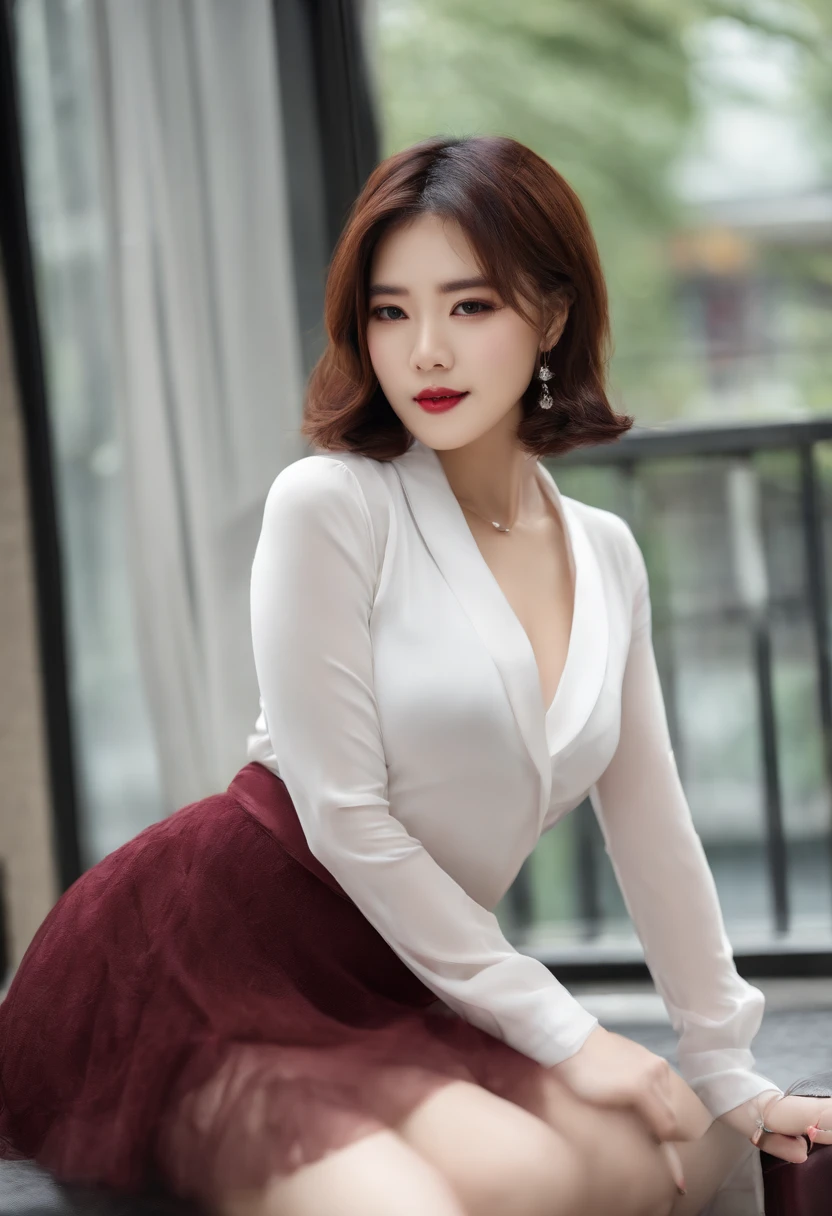 beautiful Korean women,short detailed hair,high-heels,27yo,whip, whip,Lingerie transparent,white skinned,black garter stockings,Sheer maroon skirt,Overweight,thighs thighs thighs thighs,White pedicure