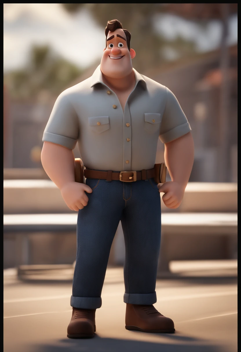personagem dos desenhos animados de um homem moreno gordinho bochechudo com camisa jeans e camisa preta aberta, With a Bible in his right hand, animation character, Caractere estilizado, animation style rendering, 3D estilizado, Arnold Maya render, 3 d render stylized, toon render keyshot, Personagem 3D, Personagem 3D, 3d rendering stylized, 3 d character render, personagem de desenho animado, Personagem de close up, Pose de personagem,  (Estilo Pixar) (master part:1.2) (Bokeh) (best quality) (pele detalhada) (textura detalhada) (8k) (argila) (Cinematic lighting) (foco nítido