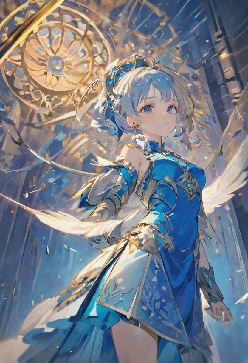 a close up of a woman in a silver and blue dress, chengwei pan on artstation, by Yang J, detailed fantasy art, stunning character art, fanart best artstation, epic exquisite character art, beautiful armor, extremely detailed artgerm, detailed digital anime art, artgerm on artstation pixiv, armor girl