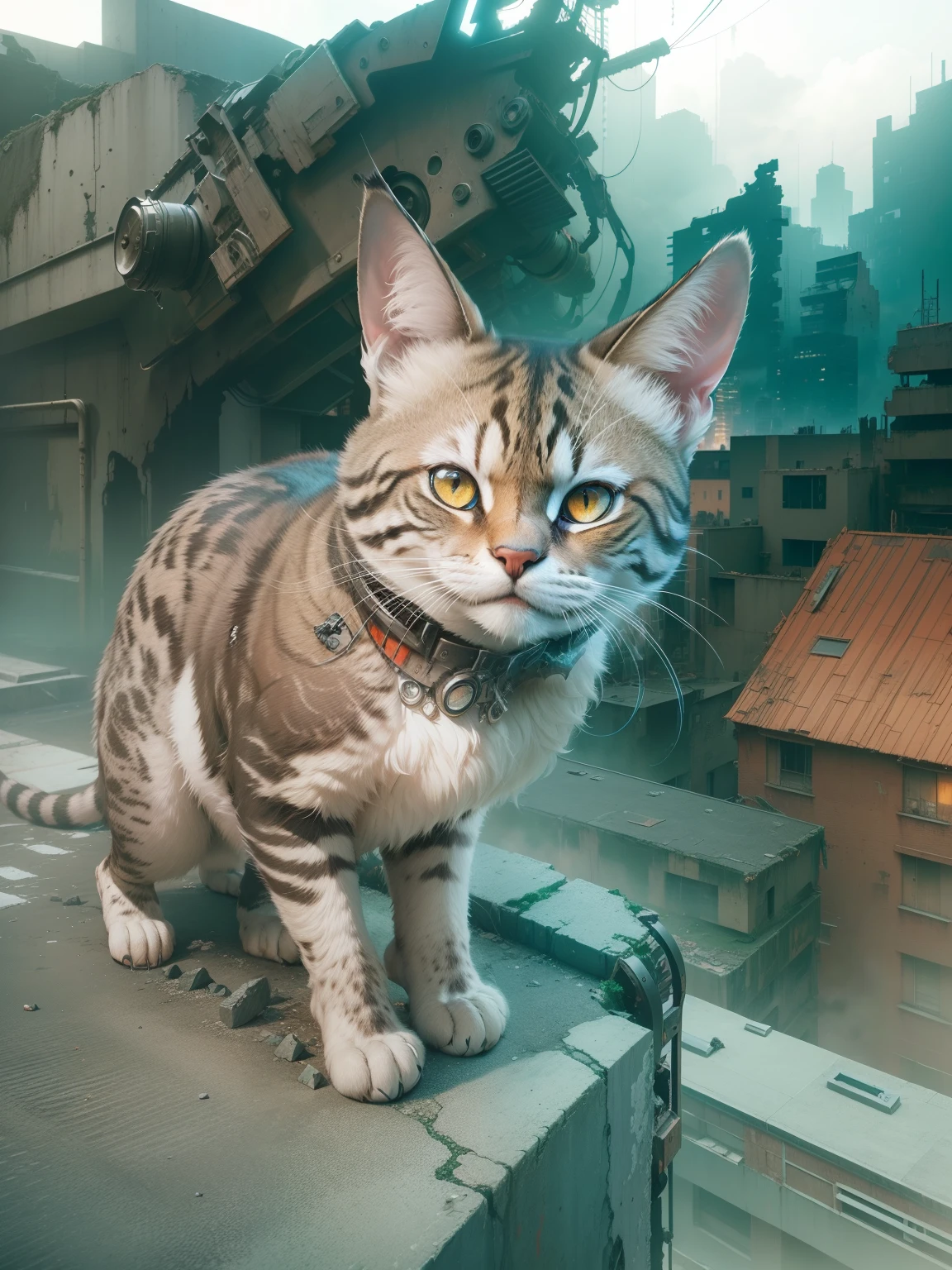 Best Quality,4k,8K,hight resolution,Masterpiece:1.2,Ultra-detailed,Realistic,Photorealistic:1.37,Image of a cat with a bat in his hands,Metal textures, The upper body is open, The legs are open from the hips to the feet, Decorated with a beaded beard, Loose long curls, intricate muscular details, Photorealistic works of art, 4k resolution. Background: Ancient Roman Arena,32K UHD, Best Quality, Masterpiece, super detaill, High Details
,Metal textures,Dystopian landscape,Intrusive atmosphere,Enigmatic colors,Dark and moody lighting,Mechanical elements,neon lights,high-end technology,Unique fashion style,Robotic enhancements,post apocalyptic setting,gloomy background,Urban decay,Scattered debris,Crumbling buildings,Dramatic poses,Vivid expressions,Sharp and sharp lines,glowing eyes,Visible emotions,Intense and dynamic composition,Rough and rough aesthetics,A sinister presence,Contrasting shades,Detail-oriented image,Bold and bright tones,High-contrast images,Dramatic shadows,Industrial cityscape,graffiti art,Posthuman evolution,A supernatural sense,Disturbed reality,Emotional facial features,ominous vibe,Technological elements,Cutting-edge fashion trend,rebellious nature,Transcendental Beings,Mixing organic and artificial elements,Strong personality,The Impact of Cyberpunk,Abstract drawings,Emotionally charged scene,Shades of horror,Ambiguous narrative,Colossal skyscrapers,Impending darkness,Sinister Skies,Visual storytelling,Epic Battle,An apocalyptic future,Immersive Experience