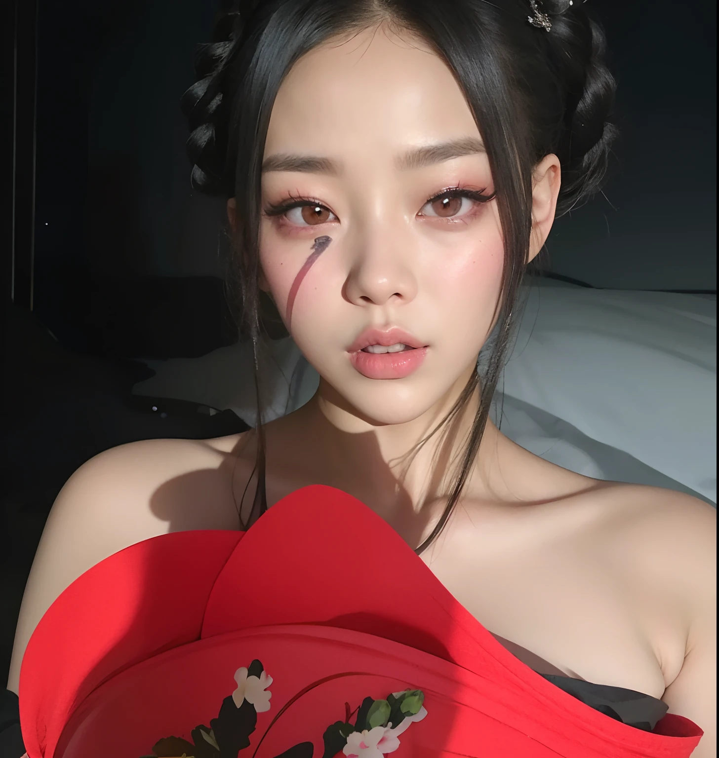 There's a woman in a red dress holding a red flower, jennie blackpink, Sha Xi, jossi do blackpink, Dom Yunjoo, Gongbi, Wenfei Ye, Yoshitomo Nara, Shen Mingchen, Pegue a Zona, Parque Roseanne do Blackpink, Lulu Chen, Shikami, Parque Ji-min