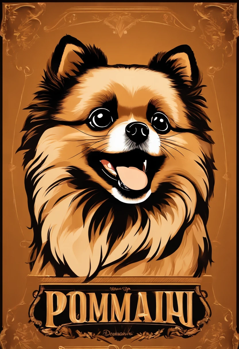 Animated poster for the Disney Pixar film of a small German Pomeranian spitz with black fur and a mustache colored in dark caramel, com as patas cor de caramelo. Com muito pelo e cor preta.