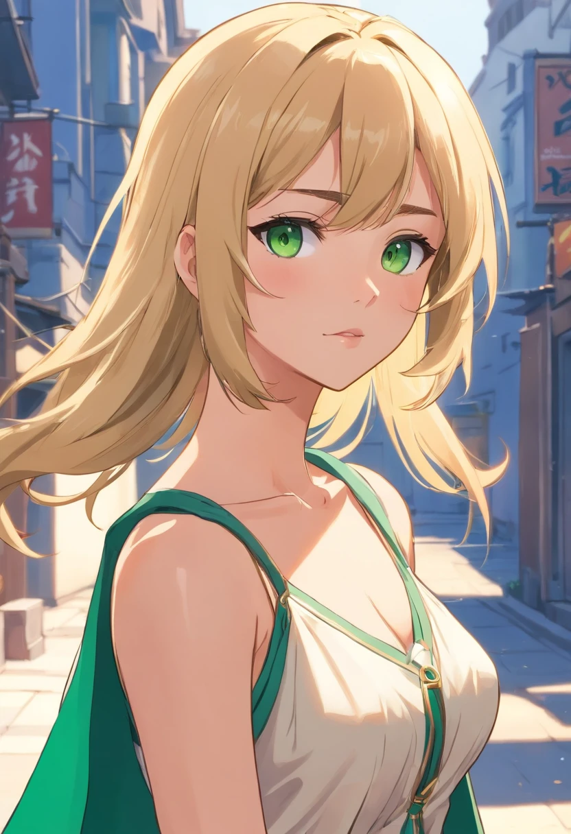 (comic book art style), (Soap-Committee on ArtStation art style), full body view, full shot, front view, back view, character design, character sheet, medieval peasant woman, blonde hair, green eyes, strong highlights, sharp outlines, sharp shadows, 8k, high quality, solid white background, (cell shading).