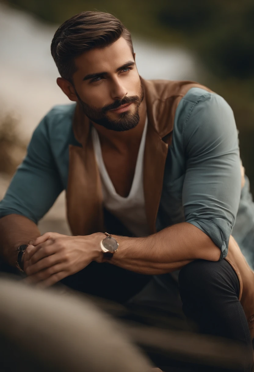 homem loiro, olhos azuis, short hair, barba fina no queixo, vestindo roupas pretas de um rei nobre, master part, best quality
