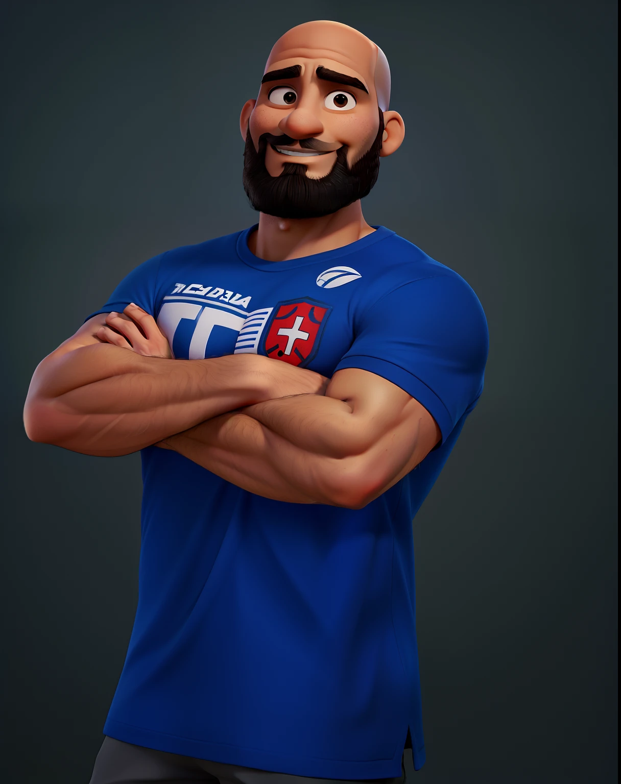 homem, combarba grande, cabelo careca, corpo forte, sorrindo, fundo de academia. Alta qualidade, highes definition