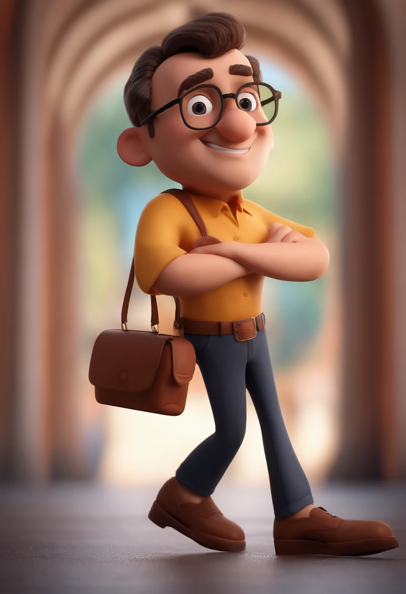 Cartoon character of a man with black glasses and a blue shirt, animation character, Caractere estilizado, animation style rendering, 3D estilizado, Arnold Maya render, 3 d render stylized, toon render keyshot, Personagem 3D, Personagem 3D, 3d rendering stylized, 3 d character render, personagem de desenho animado, Personagem de close up, Pose de personagem,  (Estilo Pixar) (master part:1.2) (Bokeh) (best quality) (pele detalhada) (textura detalhada) (8k) (argila) (Cinematic lighting) (foco nítido