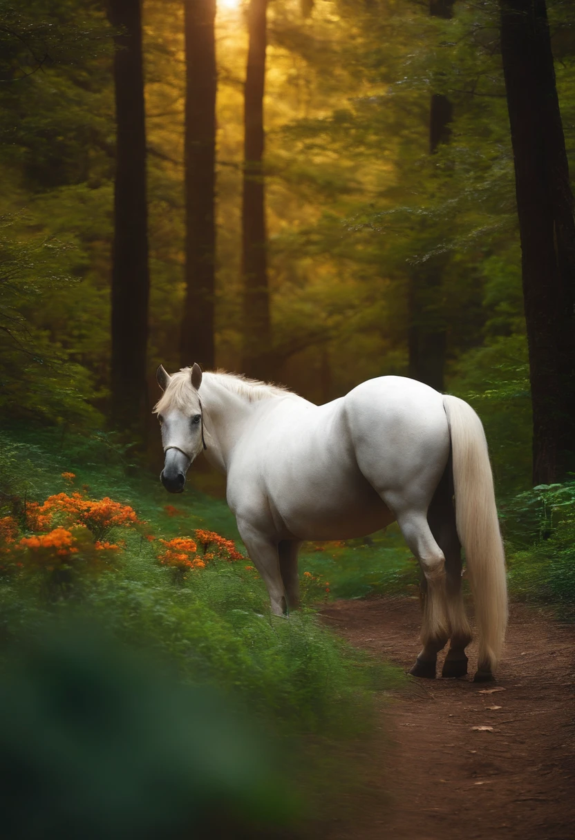 Imagine uma cena em que um belo dia, o cavalo e o Coelho se encontraram na floresta