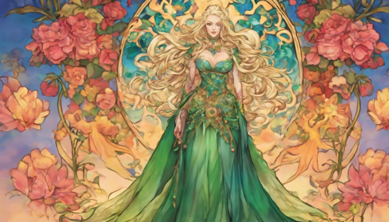 Mulher , adulta , roupas longas , cabelo verde azulado , Tattoos on the arm , roupas de maga , no flowers , fundo sem flores , magia , maga celestial