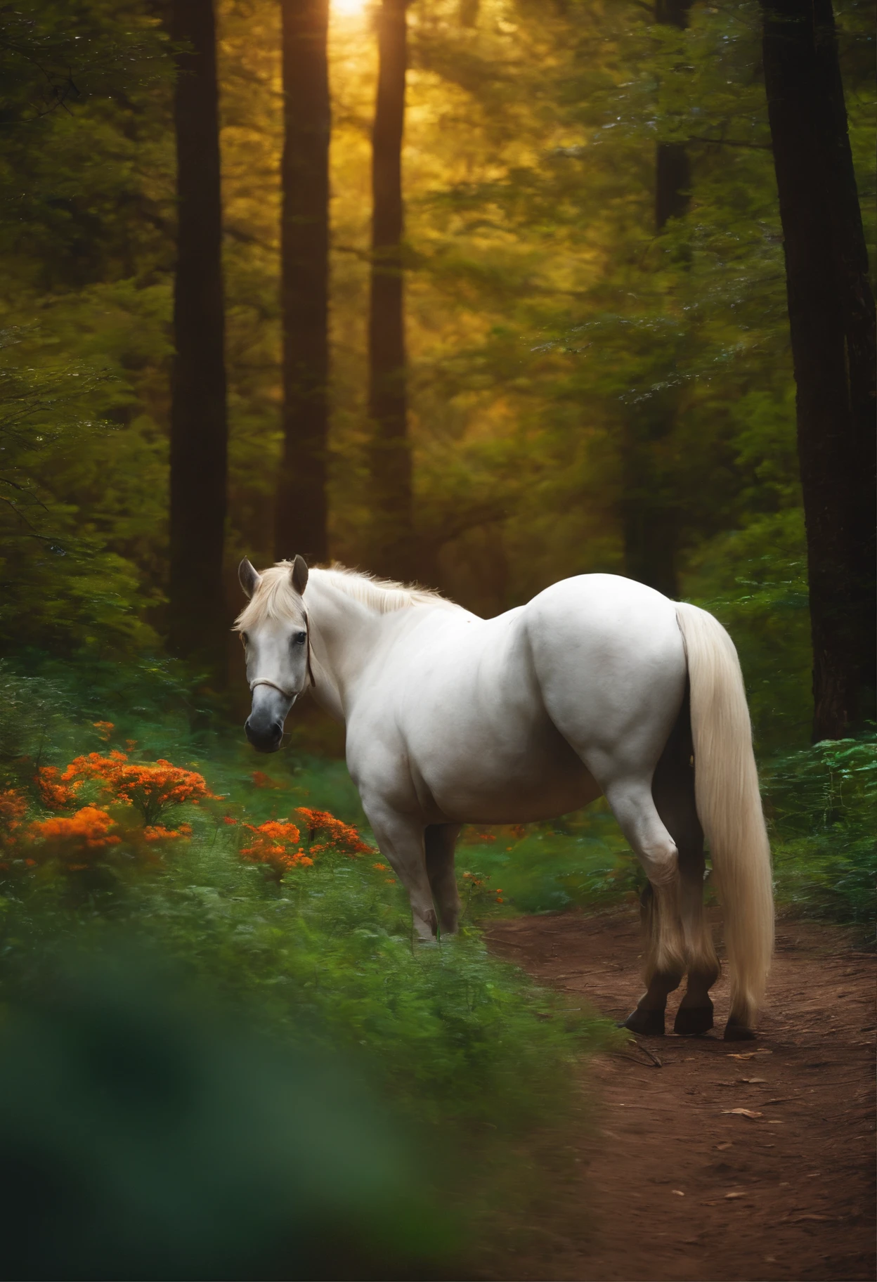 Imagine uma cena em que um belo dia, o cavalo e o Coelho se encontraram na floresta