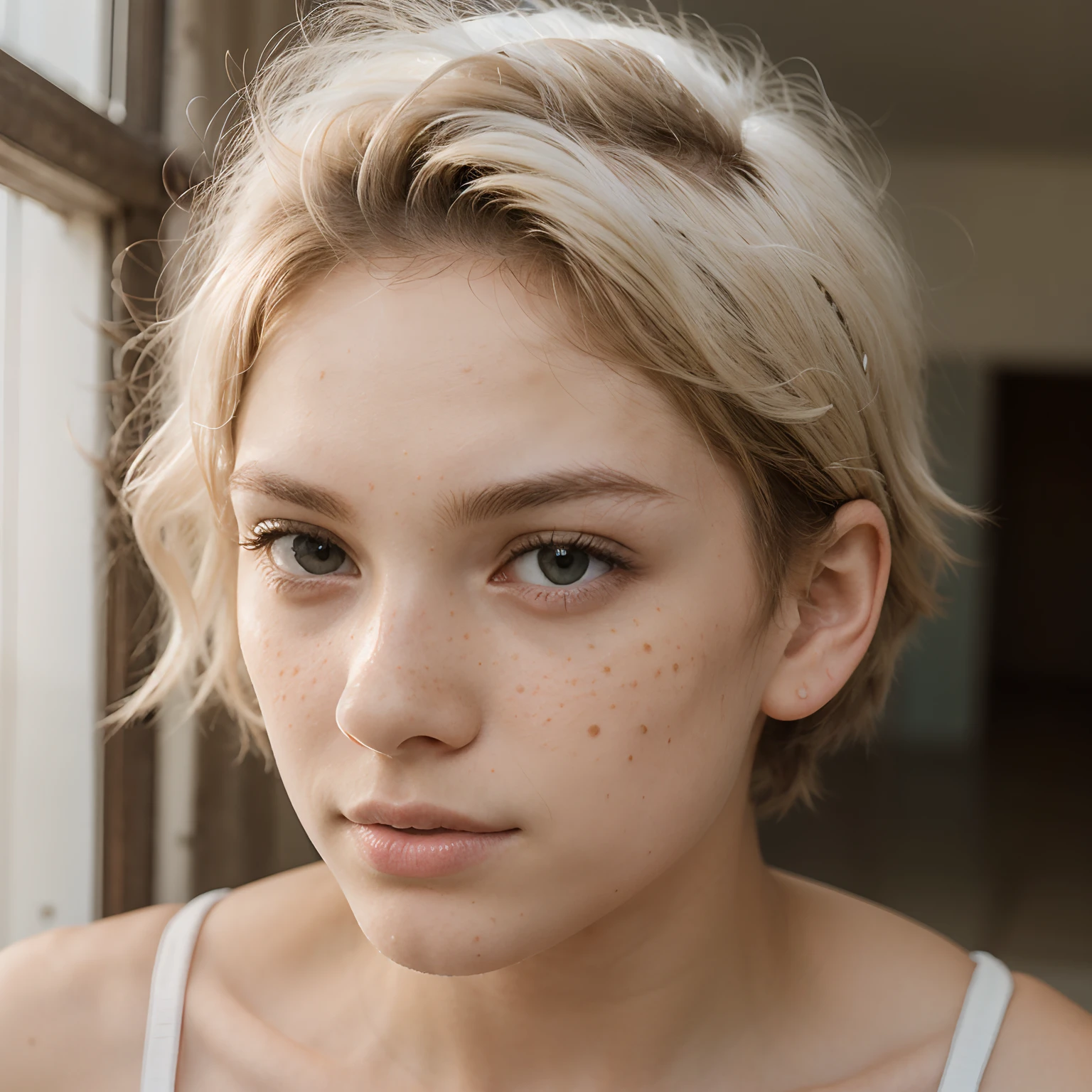 Black albino with type 3A hair, androgynous male. Light freckling