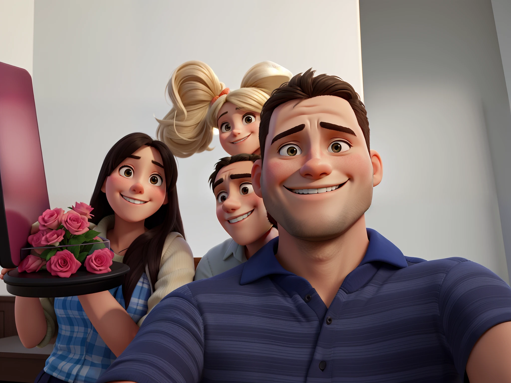 Hugging couple smiling at a selfi