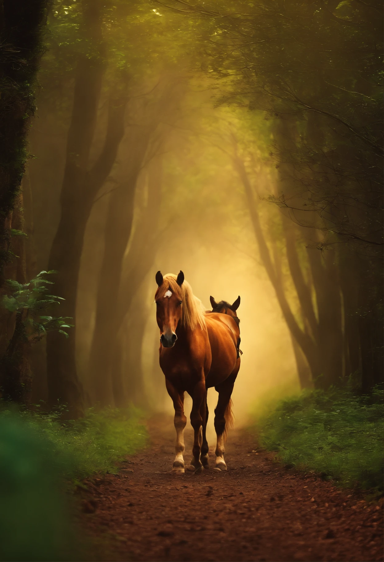 Imagine uma cena em que um belo dia, o cavalo e o Coelho se encontraram na floresta