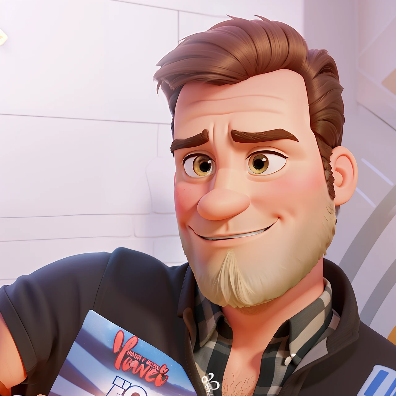 Poster no estilo Disney pixar, alta qualidade, melhor qualidade, homem sexy branco, 30 anos cabelo grisalho barba preta, musculoso, com fundo em um restaurante a luz de velas
