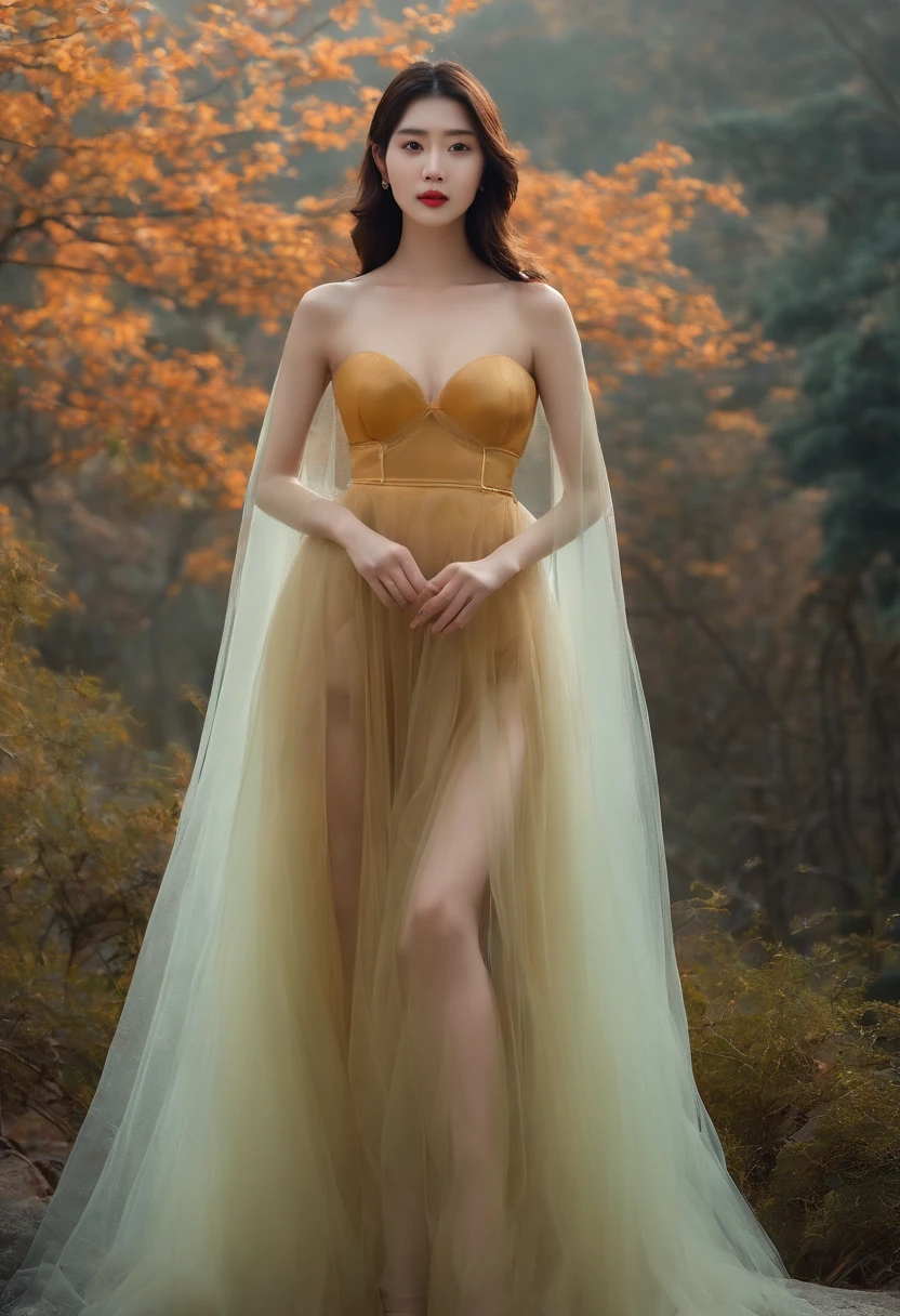 South Korean beauties，Hot figure，Get people's blood pumping，Rounded chest，Covered with transparent tulle，There are no underwear looms