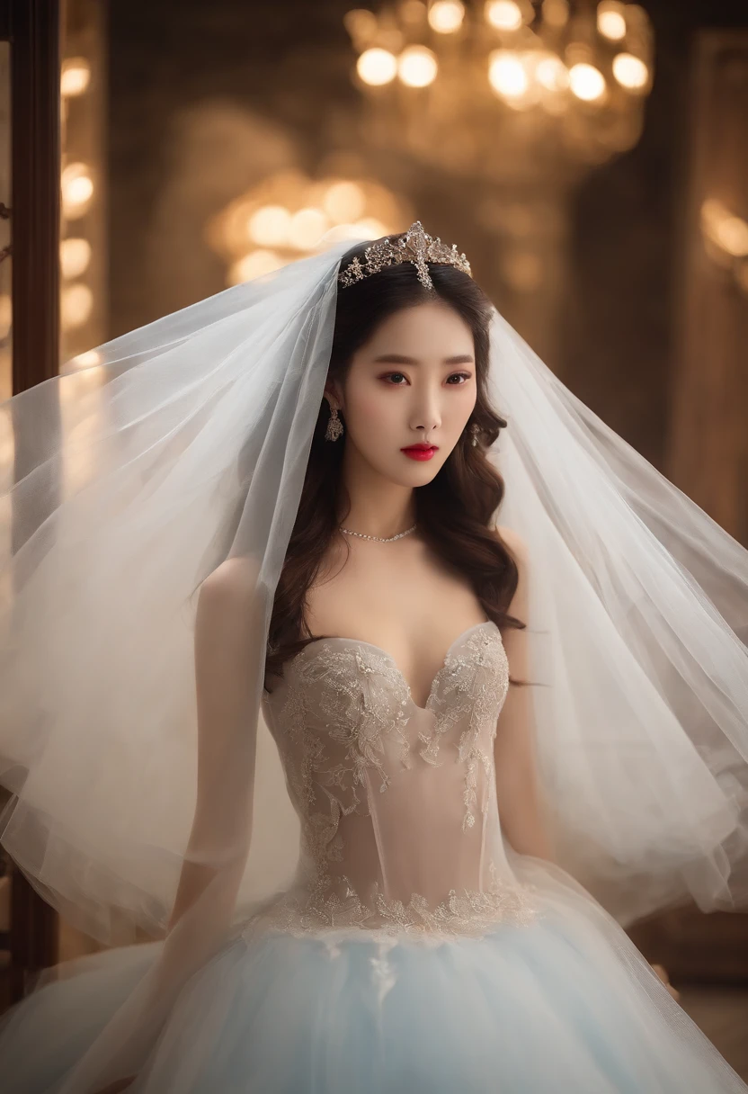 South Korean beauties,Hot figure,Get people's blood pumping,Rounded chest,Covered with transparent tulle,There are no underwear looms