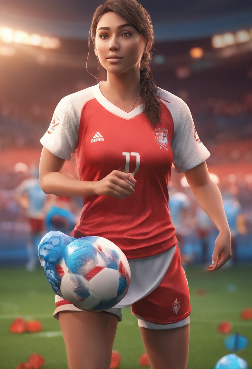 Jogador de futebol com uma mulher bonita peituda nua