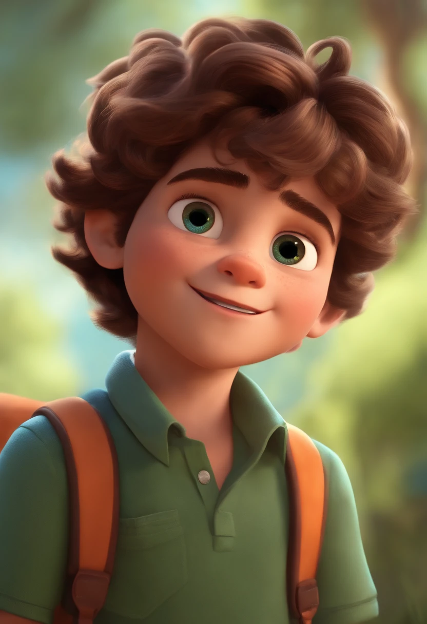 Image of a boy for a story in a YouTube video in Pixar format, He's the little allabester, He's the class leader, He's outgoing, Playful and gets up for a lot of things, cabelo curto