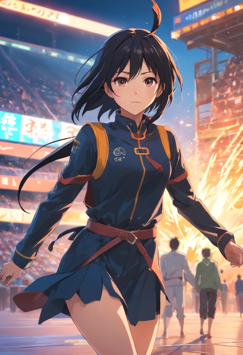 Female long black haired woman in cattle rider costume, kalap, Action Sports Arena, estilo de arte detalhado atraente, Estilo Italiano Tradicional,estilo de arte impressionante, stunning digital illustration, Arte conceitual de inverno, bela arte digital, papel de parede de alta qualidade, estilo de arte anime de alta qualidade, 1024px, estilo de arte conceitual.