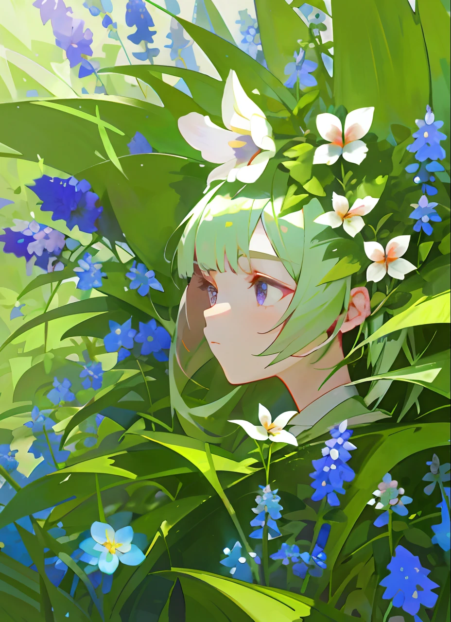 Energetic girl,Pale pink grass, stella alpina flower, Bull punch, wildflowers and grasses, flowers with very long petals, A illustration, Lost Flowers, flowers and foliage, Close portrait, Grass and flowers, Beautiful image, vegetation and flowers, grape hyacinth, Overgrown with thick orchids