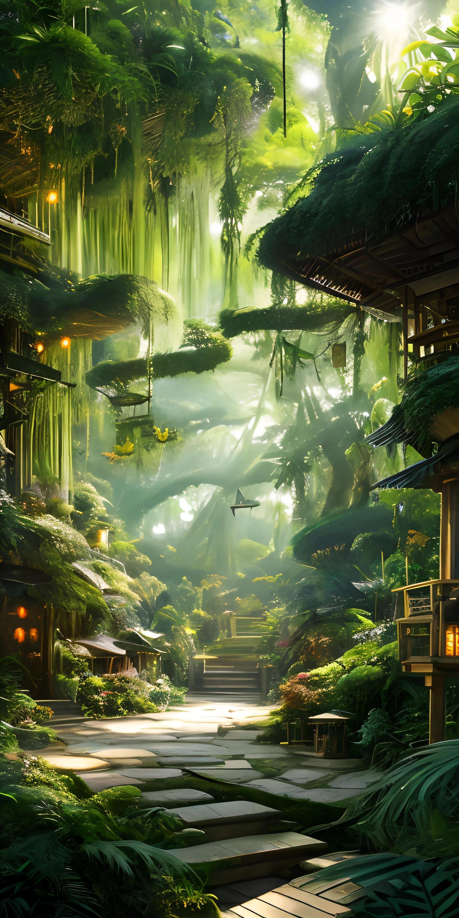 Detailed and intricate digital illustration of dense jungle full of exotic plants and animals,Sunlight filters through the canopy to create a mottled effect。The style of Yoshitaka Amano and Hayao Miyazaki,log cabin,A Husky,A flock of sheep,tmasterpiece,proportionate,the detail,trends in art station,beautiful light up,realisticlying,复杂,Award-Awarded,4k,Awarded for the highest quality,4K digital painting in the style of Yoshitaka Amano。A detailed and complex depiction of the zombie apocalypse,The chaos and drama of the scene is subtly captured。Beautiful lighting and cinematic composition make this piece a true masterpiece,Popular on ArtStation