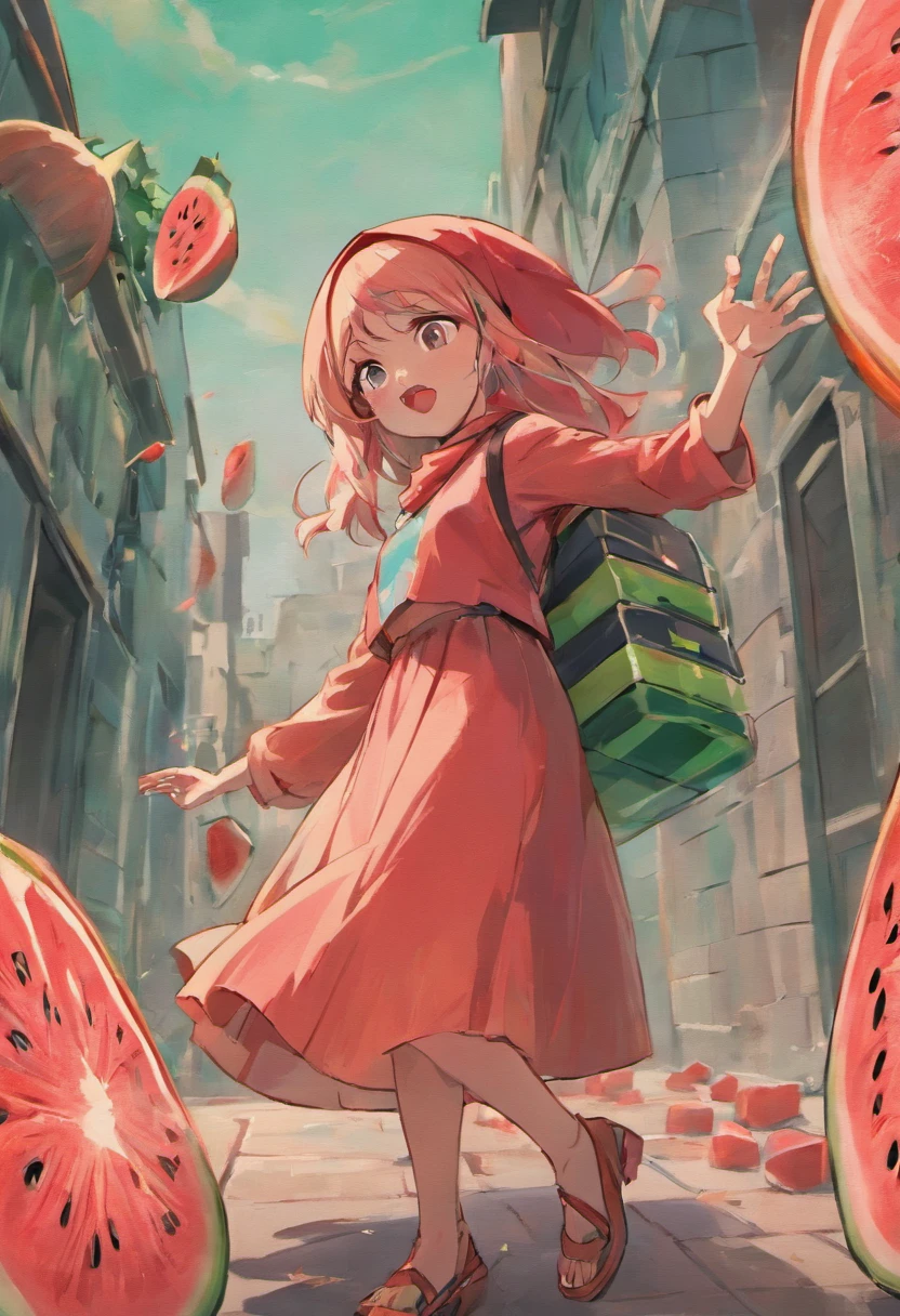 PLEASE MAKE A CARTOON ANIMATION OF PALESTINIANS ATTACKING ISRAEL WITH WATERMELON! IN VIDEO FORM. Cartoon man wearing a turban and woman wearing a hijab, typical Palestinian cartoon face and attacking Israel with a watermelon. A bomb warfare tool that replaces bombs with watermelons. IN VIDEO