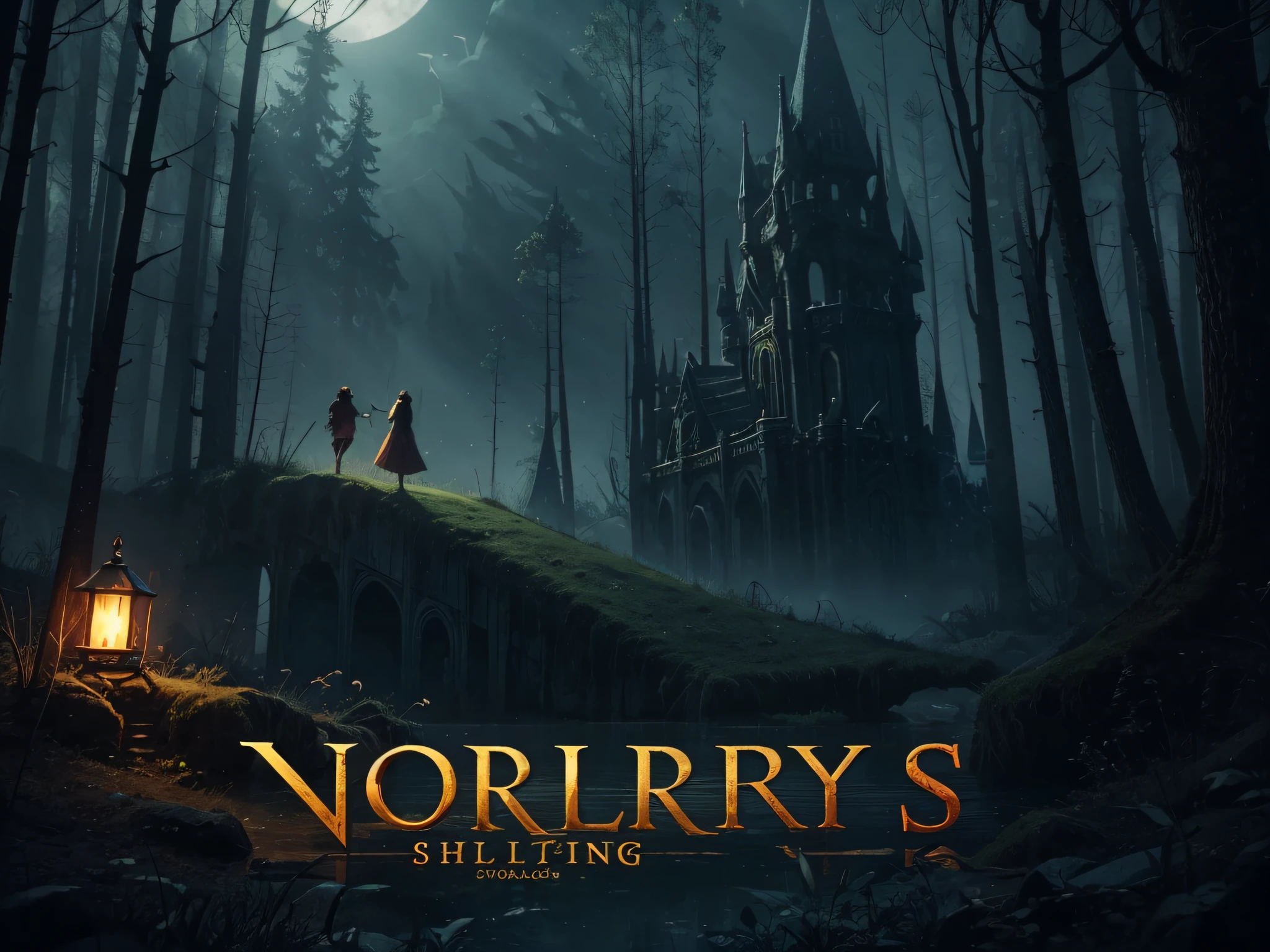 A YouTube channel banner for story telling channel(focuses on narrating and exploring myths, fairy tales, and horror stories) , fantasy, dark background,