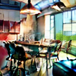Il y a trois chaises rouges dans la cuisine de cette maison moderne, Arrière-plan café confortable, Dessin de fond d’anime, Art de fond intérieur, Studio Glibly Makoto Shinkai, Concept Art de décors d’anime, Style de Makoto Shinkai, peint dans un studio de peintre d’anime, Art conceptuel relaxant, Style d’ensemble d’anime, Style de Madhouse Studio Anime, Éclairage réaliste de l’après-midi