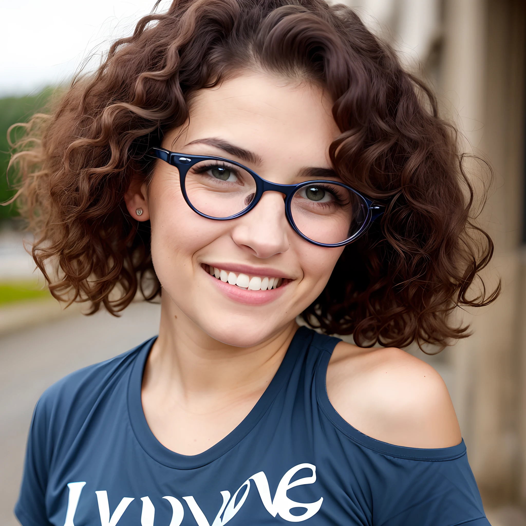 Realistic sexy young  outfit smileling looking at camera glasses 