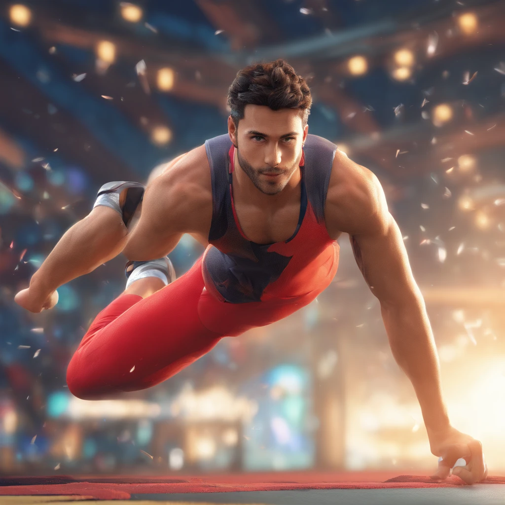 a man doing a backflip, acrobatics, athletic movements, flexible, agile, muscular movements, dynamic pose, strength, precision, controlled movements, athletic build, intense concentration, explosive energy, gymnastics, parkour, physical prowess, urban setting, urban landscape, concrete jungle, skyscrapers, vivid colors, vibrant city lights, dramatic lighting, dynamic shadows, high quality, ultra detailed, realistic style, sharp focus, breathtaking artistry, professional craftsmanship