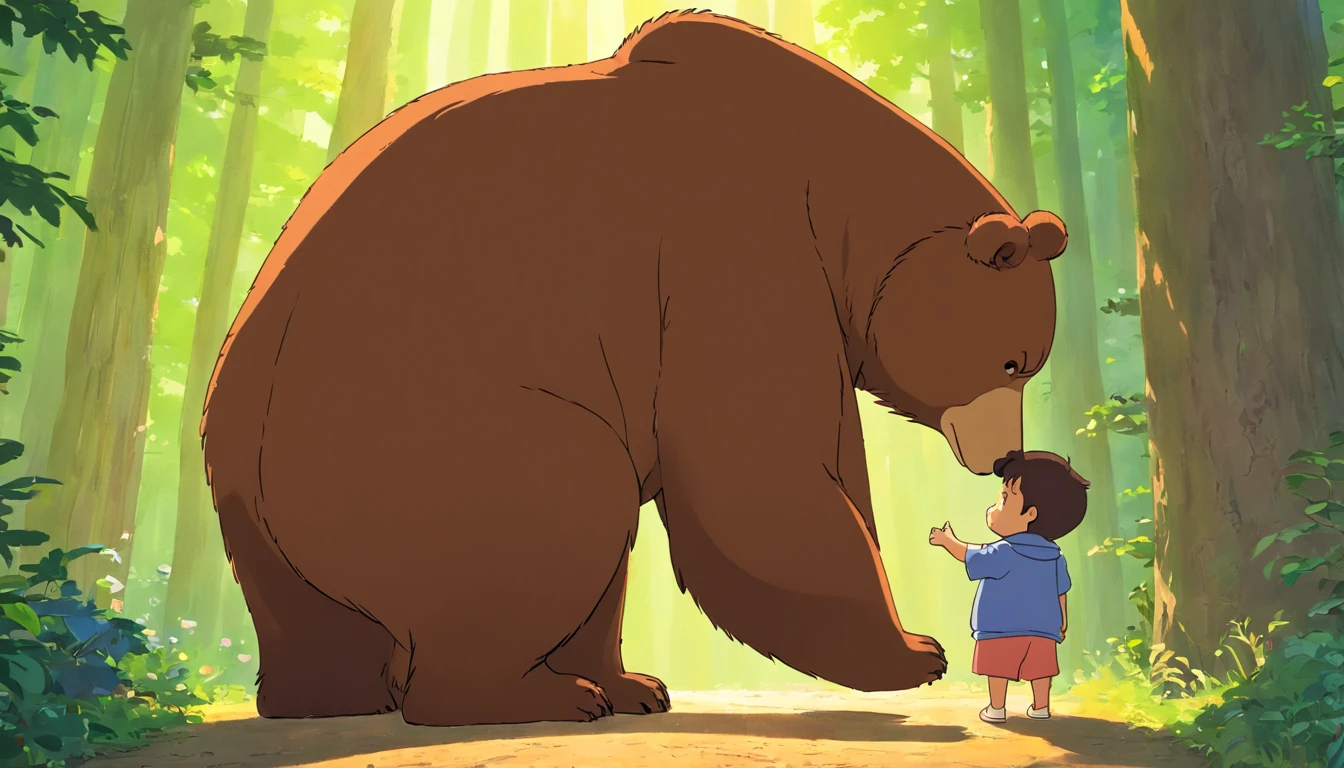 A brown daddy bear guiltily apologizes to the brown  bear，The picture is warm，vibrant with colors，Illustration style
