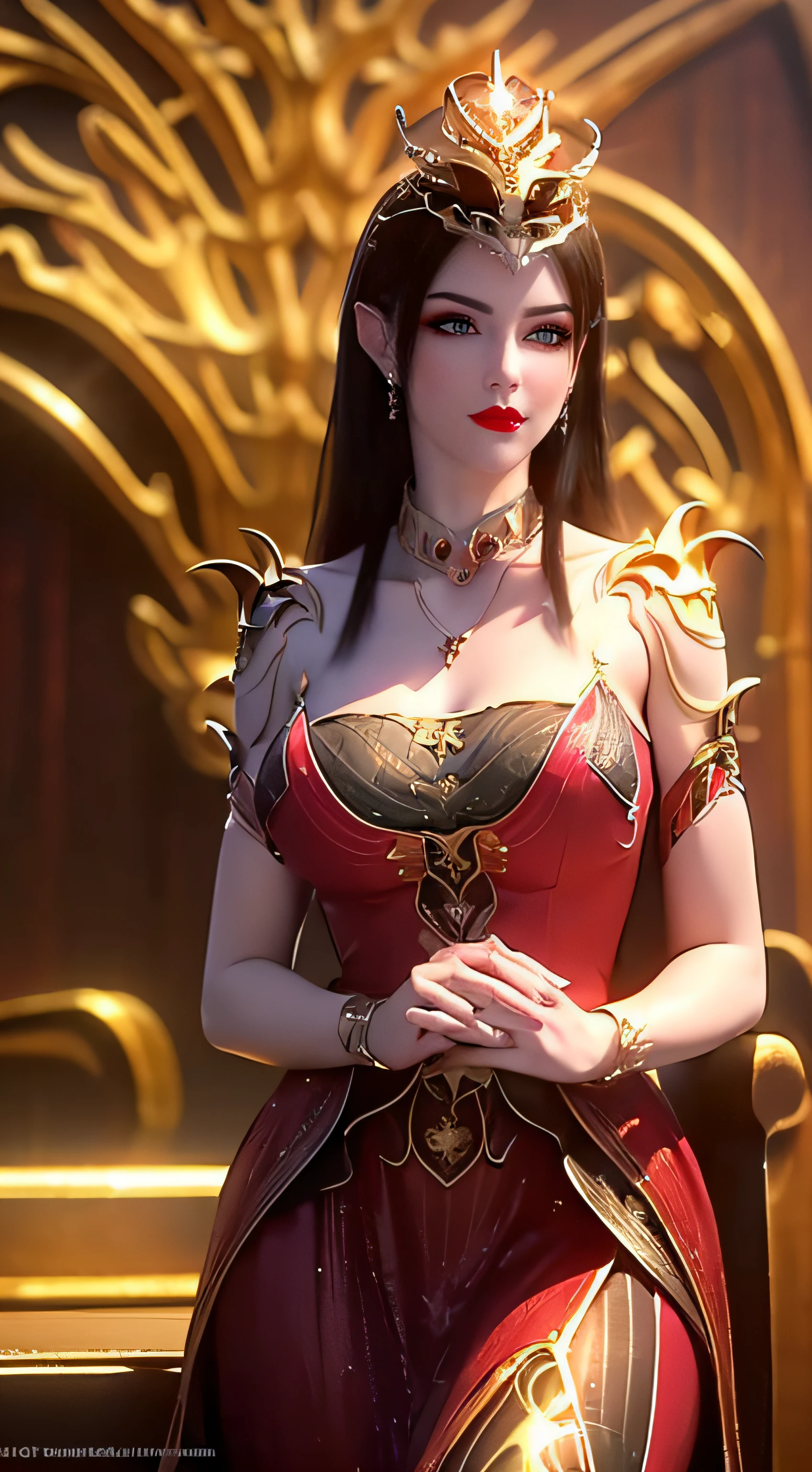 "An extremely beautiful queen,(best quality,4k,highres,masterpiece:1.2),ultra-detailed,(realistic,photorealistic,photo-realistic:1.37),beautiful queen,royal costume,sparkling crown,colorful gemstones,golden scepter,elegant pose,garden background,soft lighting,vibrant colors,delicate facial features,long flowing hair,big and round breasts,black eye pupils,The big, round platinum eyes are beautiful and super detailed,red and detailed makeup eyebrows,mouth closed tightly,dreamy atmosphere,the most perfect body,ethereal beauty,proud expression,clasped the queen's hands behind her back,strikingly graceful,lovely and charming,attention to detail,regal and majestic,fairytale-like ambiance,1 girl, 1 alone, dynamic poses, fullbody views"