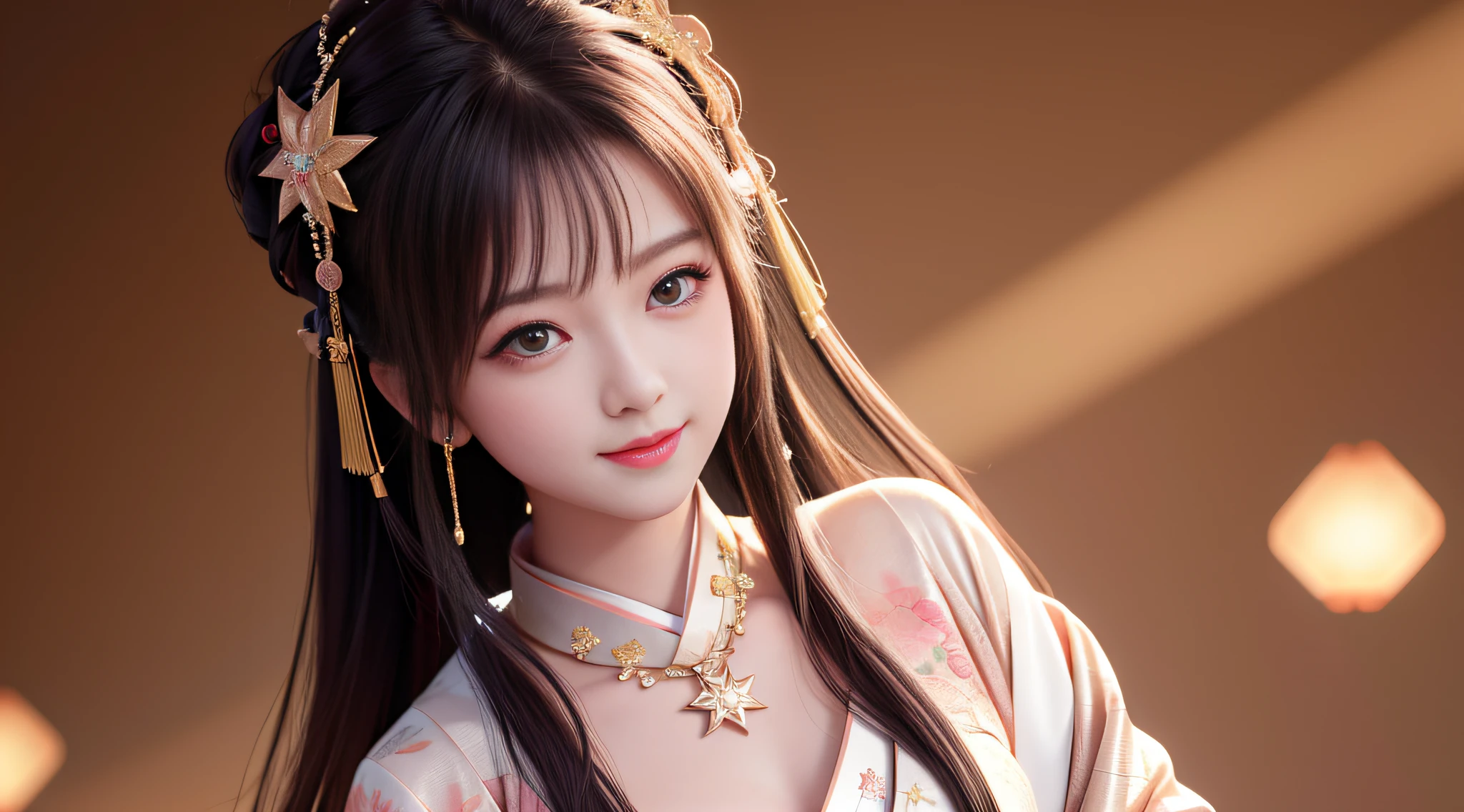 Woman wearing red and gold dress, flower background, palace, hanfu girl, wearing red cheongsam, chinese style, with ancient chinese costume, wearing ancient chinese costume, traditional beauty, Chinese Traditional, chinese girl, cheongsam, chinese costume, chinese princess, hanfu, chinese traditional clothing, chinese costume, 1 27-year-old girl, 1 zodiac goddess from the future, goddess of the pink and purple 12 zodiacs, the goddess of the zodiac in a yellow ao dai, a 12 zodiac ao dai with many black lace detail, mythology Goddess of the 12 zodiacs from the future, zodiac ♏, luxurious glittering zodiac style, dark and mysterious version, zodiac crown, lipstick lips red, thin and beautiful lips, mouth closed, characters made by karol bak and pino daeni, intricate detail, detailed background, extremely detailed, light magic, a woman, clear face, hair long with bangs, beautiful face in detail and well-proportioned eyes, (transparent yellow eyes: 1.8), big round eyes and very beautiful and detailed makeup, foresight, silk dress, mysterious makeup , double bangs and dyed light blonde , upper half portrait, zodiac goddess portrait, arms hanging loosely, Realistic and vivid photo, (stars make up the zodiac: 1.7), (sky background zodiac and fictitious space and time portal: 1.8), fiction art, RAW photo, hanfu picture, best photo, best photo quality, 8k quality, 8k ultra, super realistic, real photo most economical, the goddess poses sexy and seductive,