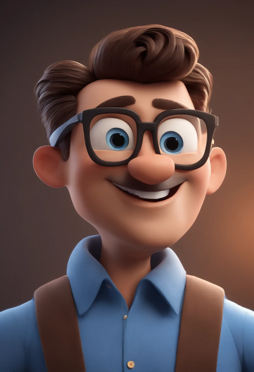Cartoon character of a man with black glasses and a blue shirt, animation character, Caractere estilizado, animation style rendering, 3D estilizado, Arnold Maya render, 3 d render stylized, toon render keyshot, Personagem 3D, Personagem 3D, 3d rendering stylized, 3 d character render, personagem de desenho animado, Personagem de close up, Pose de personagem, (Estilo Pixar) (master part:1.2) (Bokeh) (best quality) (pele detalhada) (textura detalhada) (8k) (argila) (Cinematic lighting) (foco nítido