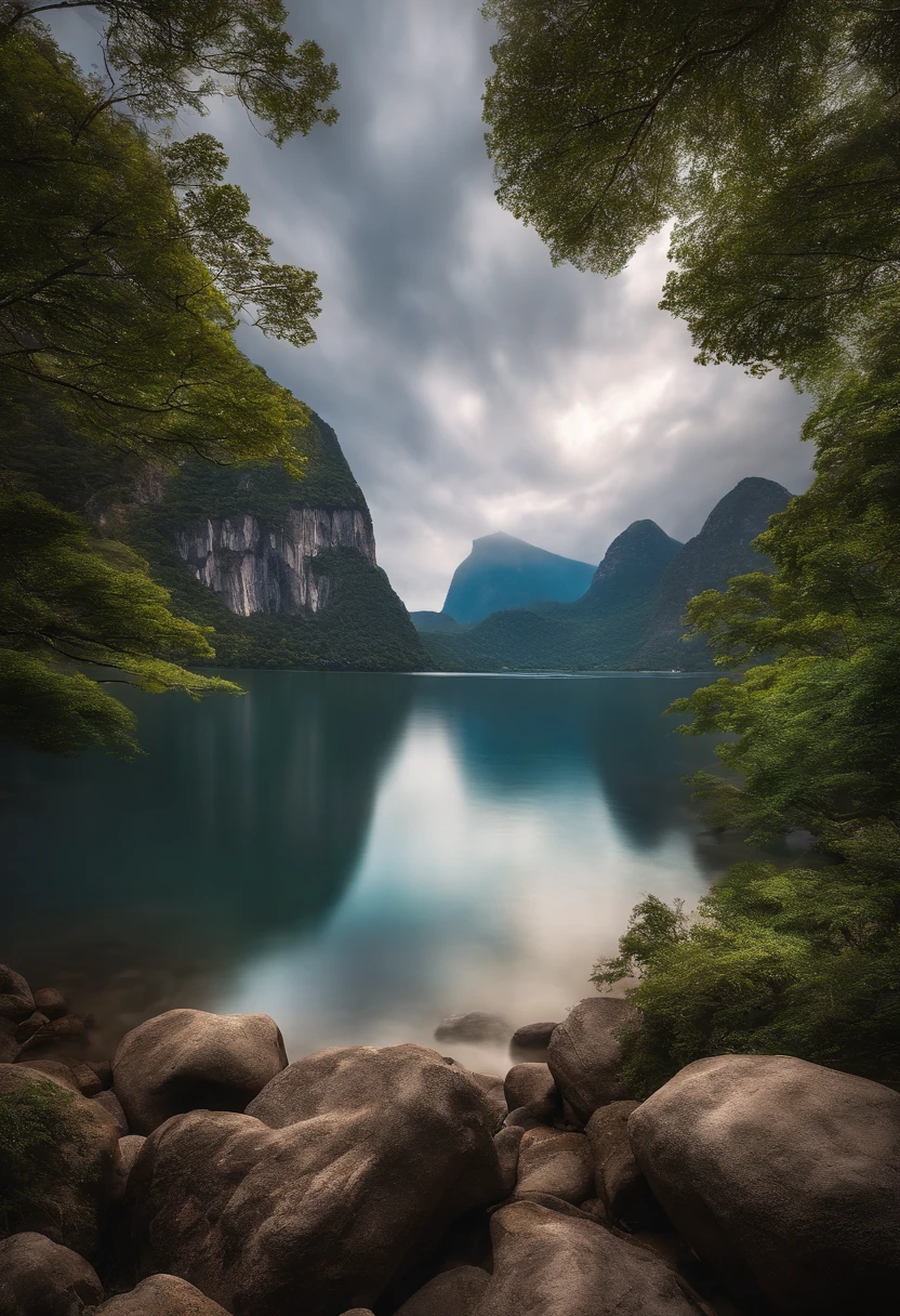 master part, best quality, alta qualidade, extremamente detalhado CG unidade 8k papel de parede, Landscape, ao ar livre, heaven, Cloud, heaven, Sem humanos, montanha, Landscape, water, tree, blue skies, waterfall, penhasco, Natureza, lago, Rio , Cloudy skies, fotografia premiada, Bokeh, profundidade de campo, HDR, florescer, chromatic aberration, fotorrealismo, Very detailed, trending on ArtStation, trending in cgsociety, intrincado, High detail, Dramatic, Arte no meio da jornada