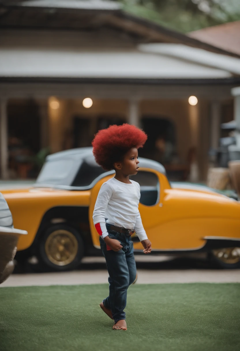 Um filme inspirado na Disney Pixar (A BLACK CHILD, UM MENINO 10 ANOS COM CABELO CACHEADO PRETO) dentro A cena estar na arte distinta do estilo PIXAR, vestido com um traje de homem aranha nas cores vermelha com preto,
