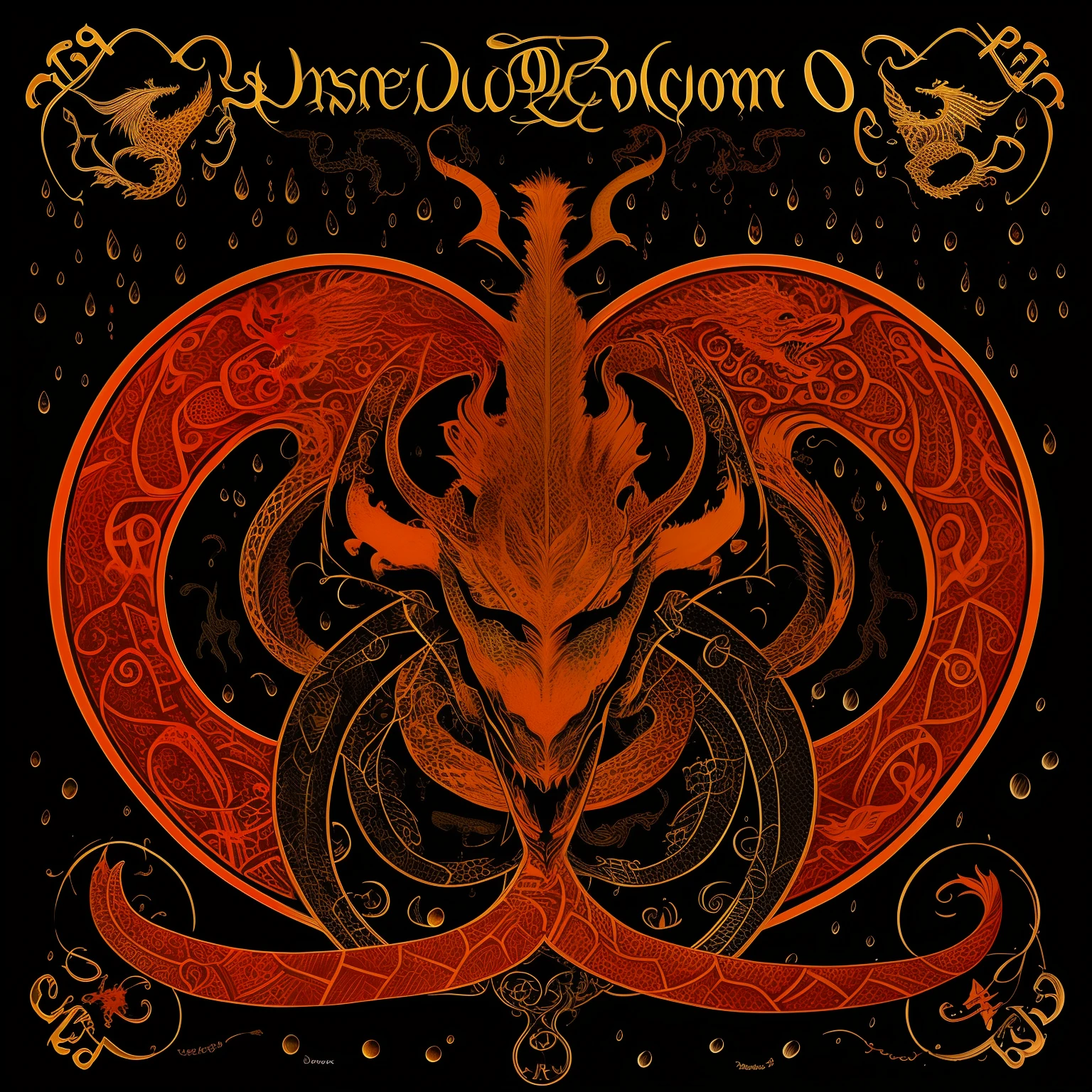 CD jacket photo with a motif of a figure-8 dragon in the rain with a black background