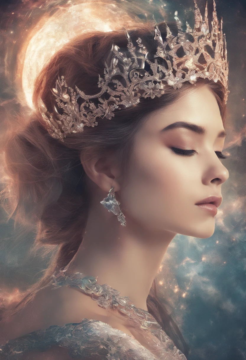 a close up of a person wearing a tiara, a stock photo by Laura Ford, pixabay contest winner, magical realism, contest winner, creative commons attribution, stockphoto