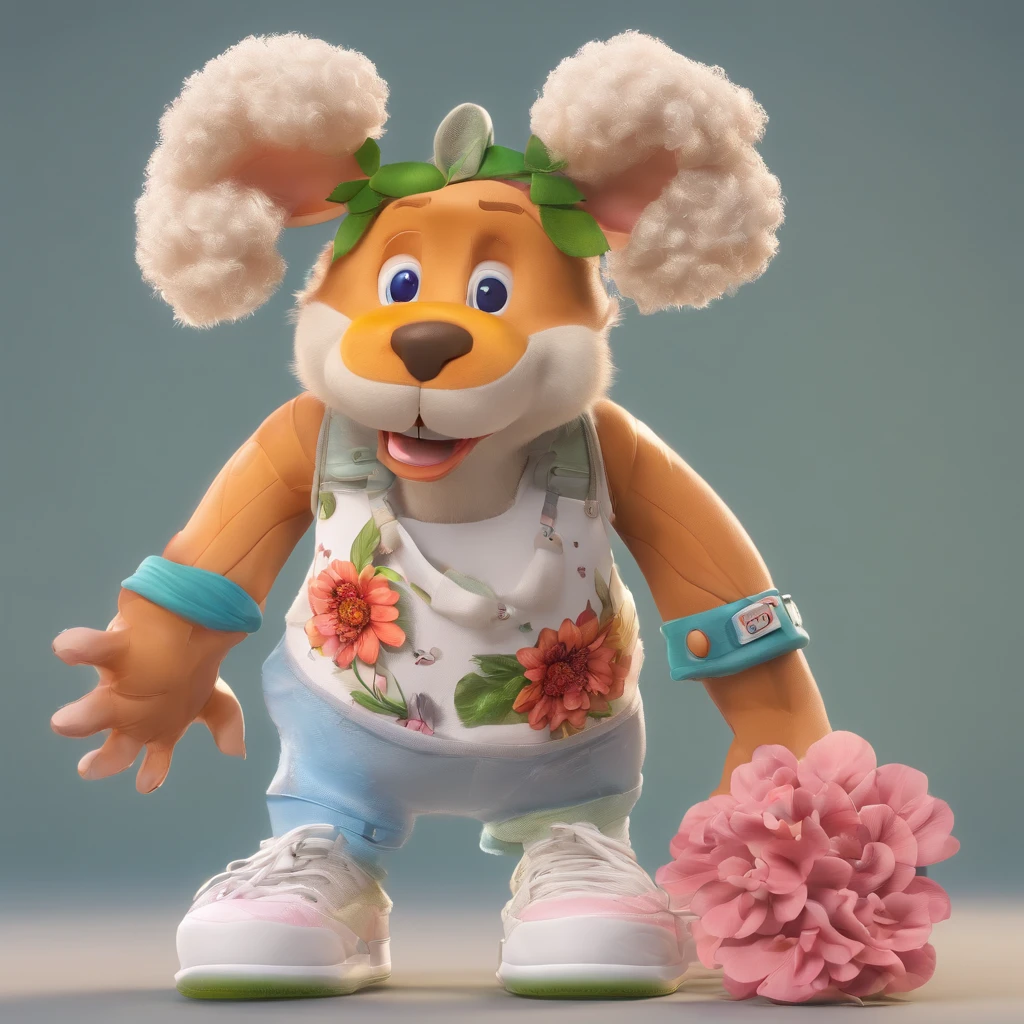 Claudio, sorridente, piercing de argola no nariz, Tattoo of flowers on the arm, tem um cachorro yorkshire,  wears white sneakers, body with some muscles, cabelos castanhos curto e liso, pele clara