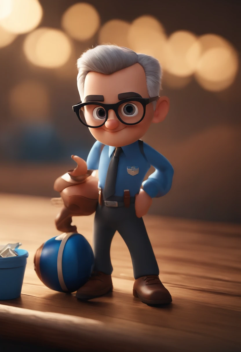Cartoon character of a man wearing black glasses and a blue shirt, um personagem animado, Caractere estilizado, animation style rendering, 3D estilizado, Arnold Maya render, 3 d render stylized, toon render keyshot, Personagem 3D, Personagem 3D, 3d rendering stylized, 3 d character render, personagem de desenho animado, Personagem de close up, Pose de personagem, (Estilo Pixar) (master part:1.2) (Bokeh) (best quality) (pele detalhada) (textura detalhada) (8k) (argila) (Cinematic lighting) (foco nítido,Senta e vaza a parte superior do corpo